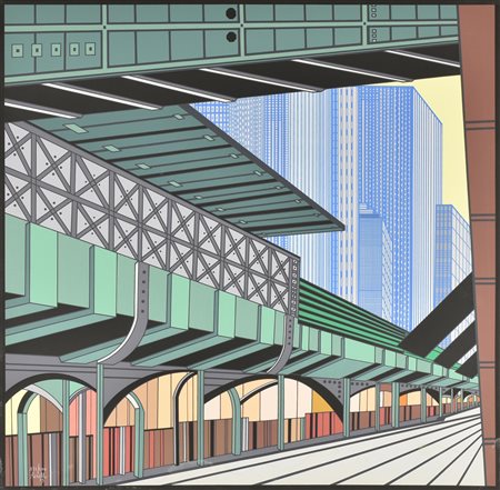 Mario Rossello VEDUTA DI CITTA' serigrafia su carta, cm 72x74; es. 171/200 firma e...