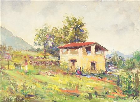 Fernando Pelosini CASOLARE olio su masonite, cm 24x34 firma e data eseguito...