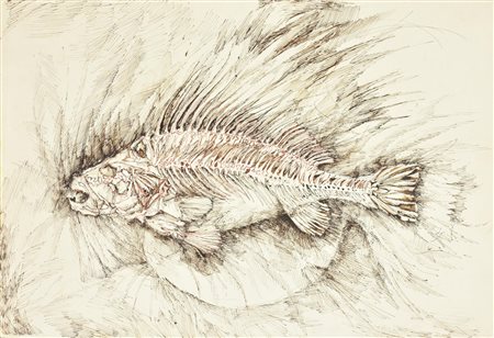 Ignoto PESCE tecnica mista su carta, cm 33x48 firma e data eseguita nel 1974