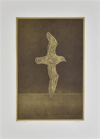 Francesco Casorati GABBIANO incisione su carta, battuta cm 49x31,5, su foglio...