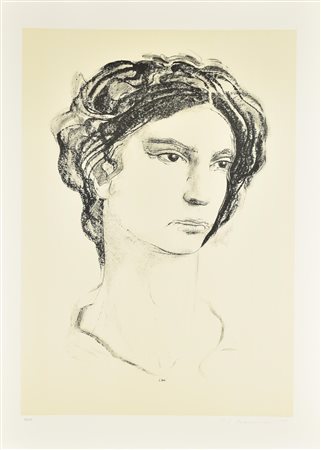 Pietro Annigoni RITRATTO litografia su carta, cm 70x50; es. 95/100 firma e...