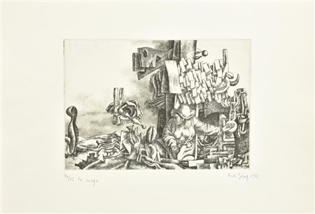 Rudi Gorog LA MAGA incisione su carta Fabriano, battuta cm 19,5x27,5, su...