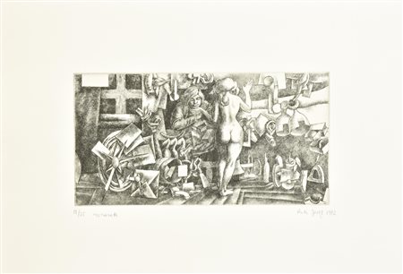 Rudi Gorog MEZZANOTTE incisione su carta Fabriano, battuta cm 15,5x30, su...