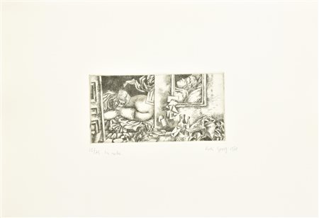 Rudi Gorog LA NOTTE incisione su carta Fabriano, battuta cm 10x20, su foglio...