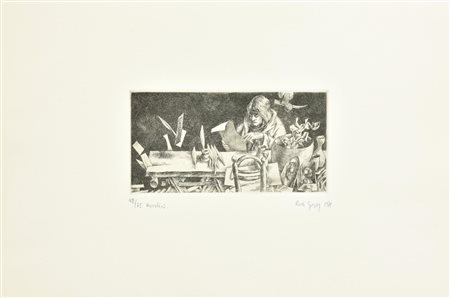Rudi Gorog HORATIUS incisione su carta Fabriano, battuta cm 10x20, su foglio...
