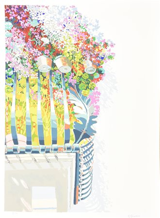 Giuseppe Grosso BALCONE FIORITO serigrafia su carta, cm 70x50; es. 44/150 firma