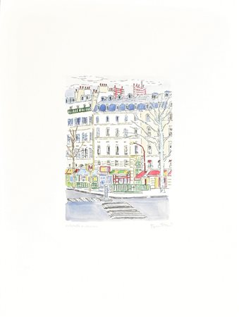 Orfeo Tamburi LA METROPOLITAIN incisione su carta colorata a mano, battuta cm...