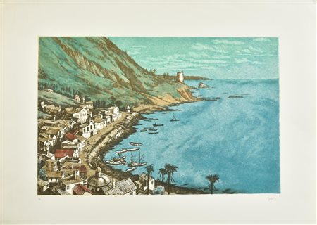 Rudi Gorog BAIA incisione su carta, battuta cm 39x59, su foglio cm 60x80; es....