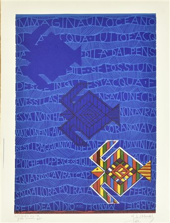 Gabriel Mandel TUTTO E' ACQUA xilografia su carta, battuta cm 59x41, su...