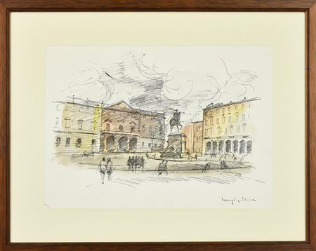 Edmondo Maneglia PIAZZA BODONI, TORINO litografia su carta, cm 35x45; es....