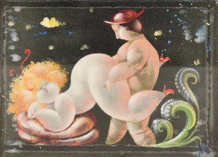 Nicola Vietti AMANTI stampa su tela, cm 13x18 firma sul retro: firma e...