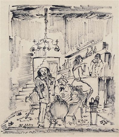 OMICCIOLI GIOVANNI Roma 1901 - 1975 Figure disegno a china su carta cm 23x20...