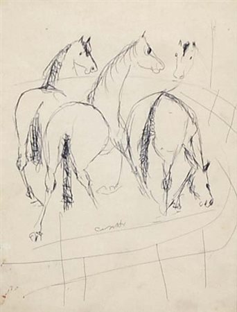 CESETTI GIUSEPPE Tuscania 1902 - Viterbo 1991 Cavalli disegno a biro su carta...
