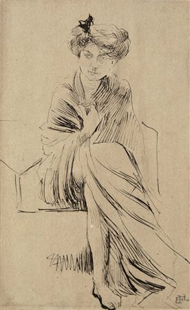 TITO ETTORE Castellammare1859 - Venezia 1941 Figura 1895 disegno a china su...