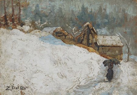 DAL BO ZACCARIA Venezia 1872 - 1935 Paesaggio montano olio su cartone...