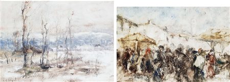 CARGNEL VITTORE ANTONIO Venezia 1872 - Milano 1931 Paesaggio lotto di 2 olii...