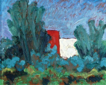 COLETTI NANDO Treviso 1907 - 1979 Paesaggio 1974 olio su tavola cm 23x28,5...