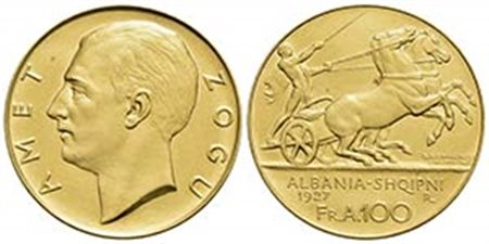 ALBANIA - Zogu I (1925-1939) - 100 Franchi - 1927 - (AU g. 32,2) R Mont. 10 - SPL-FDC
