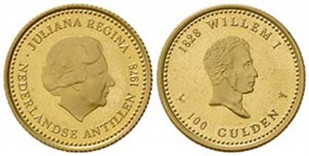 ANTILLE OLANDESI. Juliana (1948-1980). 100 Gulden 1978. Proof Au (22mm, 6.73g). KM 21; Fr. 3. FDC