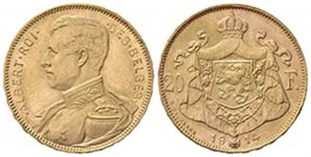 BELGIO. Alberto I (1909-1934). 20 Franchi 1914. Au (21mm, 6.45g). KM 78; Fr. 421. SPL