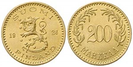 FINLANDIA. Repubblica. 200 Markaa 1926. Au (22m, 8.46g). KM 29; Fr. 7. SPL