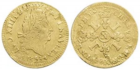 FRANCIA - Luigi XIV (1643-1715) - Mezzo luigi d'oro - 1695 N - (AU g. 3,3) RRR Kr. 301.12 - BB+