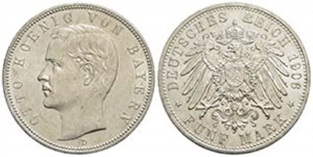 GERMANIA - BAVIERA - Otto (1886-1913) - 5 Marchi - 1906 D - AG RR Kr. 512 Segnetto - Bei fondi lucenti - FDC