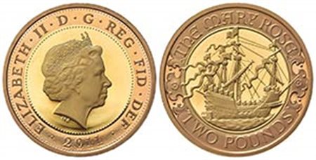 GRAN BRETAGNA. Elisabetta II. 2 Pounds 2011. Au (28mm, 16.00g). 500° Anniversario del varo della Mary Rose. S. K27; KM 1199b. FDC