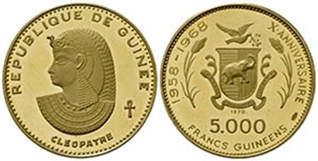 GUINEA FRANCESE. 5000 Guinee - decimo anniversario 1968. Proof Au (32mm, 19.85g). FDC