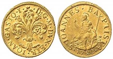 FIRENZE. Giovanni Gastone VII (1723-1737). Zecchino o Fiorino 1723. Au (20mm, 3.50g). MIR 345/1. BB+