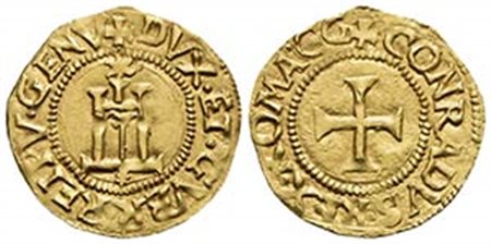 GENOVA - Dogi Biennali (prima fase, 1528-1541) - Scudo d'oro del Sole - Castello sormontato da sole - R/ Croce patente - (AU g. 3,38) R CNI 201/221; MIR 185/8 Sigle CG Ex Coll. Fasciolo - qSPL