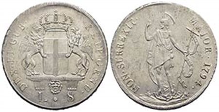 GENOVA - Dogi Biennali (terza fase, 1637-1797) - 8 Lire - 1794 - AG CNI 3/5; Mont. 40 Ottimo esemplare - SPL-FDC