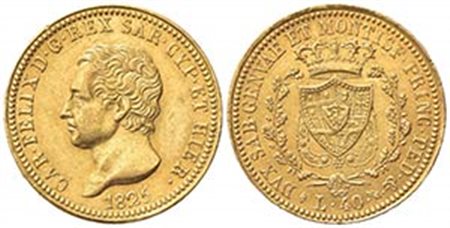 Carlo Felice (1821-1831). 40 Lire 1825. Au (26mm, 12.95g). Torino. Pagani 42; Gigante 17. SPL