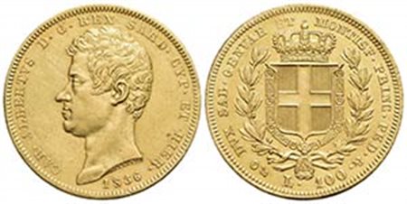 Carlo Alberto (1831-1849) - 100 Lire - 1836 G - (AU g. 32,24) Pag. 142; Mont. 10 Lievemente pulita al D/ - SPL/SPL+