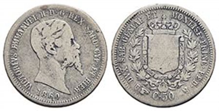 Vittorio Emanuele II (1849-1861) - 50 Centesimi - 1860 T - AG RRRRR Pag. 428; Mont. 100 Moneta difficile da reperirsi in buone condizioni di conservazione