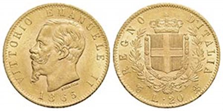 Vittorio Emanuele II Re d'Italia (1861-1878) - 20 Lire - 1865 T - (AU g. 6,45) Pag. 459; Mont. 135 Eccezionale - FDC