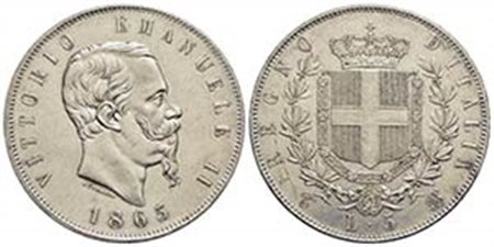 Vittorio Emanuele II Re d'Italia (1861-1878) - 5 Lire - 1865 T - AG R Pag. 487; Mont. 167 Con cartellino del collezionista - Notevole conservazione per questo raro millesimo - qFDC/FDC