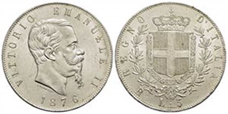 Vittorio Emanuele II Re d'Italia (1861-1878) - 5 Lire - 1876 R - AG R Pag. manca; Mont. manca R del segno di zecca spostata a sinistra Eccezionale - FDC
