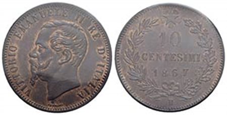 Vittorio Emanuele II Re d'Italia (1861-1878) - 10 Centesimi - 1867 H - CU Pag. 549; Mont. 245 Periziata Cavaliere con la nota "Ancora parzialmente rosso" - FDC