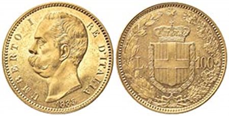 Umberto I (1878-1900). 100 Lire 1883. Au (35mm, 32.32g). Roma. Pagani 569; Gigante 3. qSPL