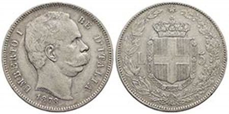 Umberto I (1878-1900) - 5 Lire - 1878 - AG RR Pag. 589; Mont. 32 Con cartellino del collezionista - BB+