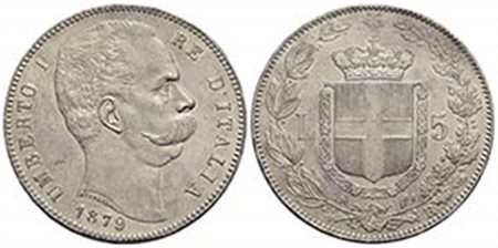 Umberto I (1878-1900) - 5 Lire - 1879 - AG Pag. 590; Mont. 33 Bellissimo esemplare con i fondi ancora lucenti - FDC