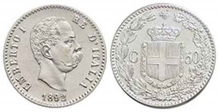 Umberto I (1878-1900) - 50 Centesimi - 1892 - AG RR Pag. 609; Mont. 56 Periziata Bazzoni - FDC