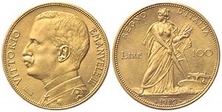 Vittorio Emanuele III (1900-1943). 100 Lire 1912. Au (34.5mm, 32.31g). Roma. Pagani 641; Gigante 4. SPL
