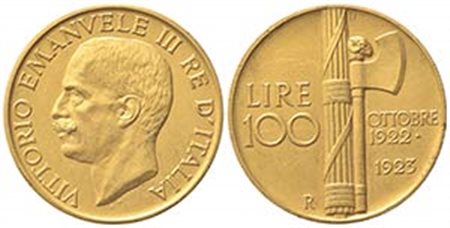Vittorio Emanuele III (1900-1943). 100 Lire 1923. Au (34.5mm, 32.29g). Roma. Pagani 644; Gigante 7. qSPL