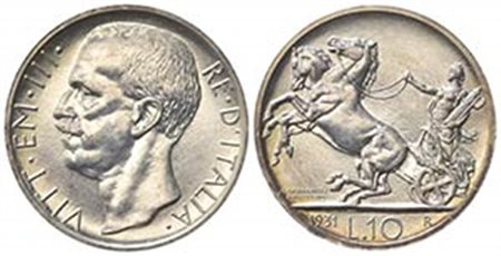 Vittorio Emanuele III (1900-1943). 10 Lire 1931. Ar (26.5mm, 10.05g). Roma. Pagani 696; Gigante 60. Rarissima, 50 esemplari coniati. SPL+