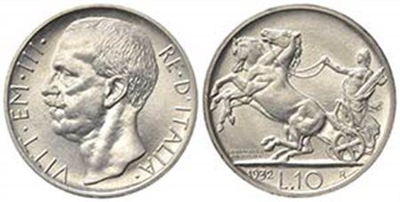 Vittorio Emanuele III (1900-1943). 10 Lire 1932. Ar (26.5mm, 10.05g). Roma. Pagani 697; Gigante 61. Rarissima, 50 esemplari coniati. SPL