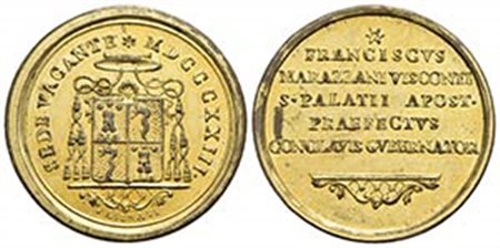 PAPALI - Sede Vacante (1823) - Medaglia - 1823 Opus: Pasinati Ø: 28 mm. - (AE dorato g. 10,2) RR Boccia 82; Bart. p. 242 Monsignor Marazzani Prefetto e Governatore - Questo è il Secondo tipo, definitivo - SPL