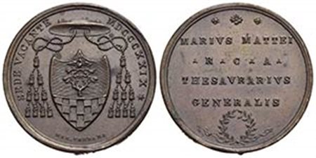 PAPALI - Sede Vacante (1829) - Medaglia - 1829 Opus: Cerbara Ø: 31 mm. - (AE g. 15,89) R Boccia 86; Bart. p. 248 Tesoriere Generale Monsignore Mario Mattei - qFDC