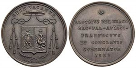 PAPALI - Sede Vacante (1829) - Medaglia - 1829 Opus: Cerbara Ø: 31 mm. - (AE g. 17,9) R Boccia 88; Bart. p. 248 Prefetto dei Sacri Palazzi Apostolici e Governatore del Conclave Monsignore Luigi Del Drago - qFDC/FDC